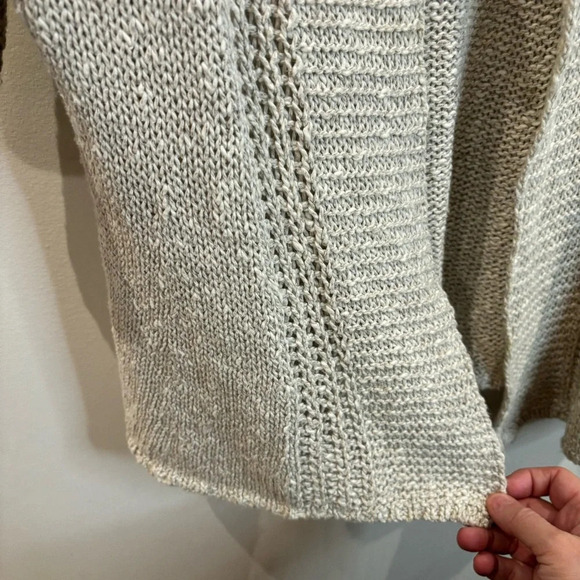 EILEEN FISHER Sz S Open Front Cotton Linen Blend Short Sleeves Collar Cardigan - Picture 2 of 7